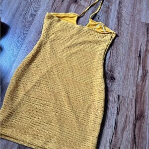 Yellow Textured Sleeveless Dress